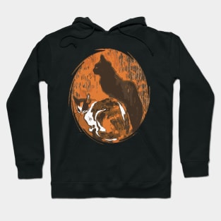 Calico Cat And Black Cat Grungy Art Hoodie